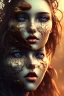 Placeholder: rustic girl, black, dark night atmosphere, 8K, close-up face, anatomically perfect face, india, tree on face, durty face, bold lips, brown eye,