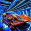 Placeholder: award winning car and driver photograph of a futuristic station wagon designed by only one vehicle per image painted metallic orange traveling at a high rate of speed, jet intake off of front center of vehicle and jet exhaust out the rear with bright blue flame, bilaterally symetrical, more a high speed road vehicle