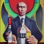 Placeholder: Putin with vodka bottle painting art deco