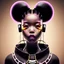 Placeholder: Tokyo girl 5 years old. Afro. Pretty rounded face. Piercings. Headphones.Tattoo in face. Intense look. Glowing eyes. Make Up. Geisha mask. Photorealistic. Real light. Kiyoe. Japanese esthetic. Retrofuture. Hip hop. Black panther. Textile texture Detail. Bubble jacket irisdescent. Eyeliner. Guettoblaster. Real reflexion