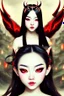 Placeholder: Beautiful devil asian girl with devil horns on her head, with brown eyes, detailed, looking at the camera, princess