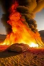 Placeholder: an explosions and huge fire on a Permanent in the desert.in bed