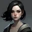 Placeholder: head and shoulders, human girl, pale skin, medium black hair, jedi, playful smirk