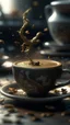 Placeholder: Bring a friend to the funeralAngry cup of coffee jumping from table, Miki Asai Macro photography, close-up, hyper detailed, trending on artstation, sharp focus, studio photo, intricate details, highly detailed, by greg rutkowski