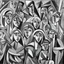 Placeholder: picasso cubism crowd of people black and white woman and child in middel