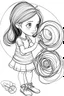 Placeholder: Outline art for coloring page OF A GIRL WITH A TOY SLINKY IN 1950, coloring page, white background, Sketch style, only use outline, clean line art, white background, no shadows, no shading, no color, clear