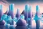 Placeholder: ice blocks, lagoon, seashore, distant futuristic city, epic, sci-fi