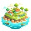 Placeholder: Isla con mar y casas con muchas plantas estilo realista