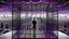 Placeholder: inner stands a human figure alone in an cube like cage with dense bars , in outside around in the distance big landscape with big city and many fade human figures in the city, dark purple, gray, black, white, brown. Whimsical style and surreal vibe, lonely with neuron network background, surreal stunning vibe