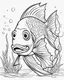 Placeholder: Cartoon outline, Tambaqui fish full body, coloring pages, no color, highly detailed, black and white, white background, highly detailed