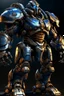 Placeholder: Ironclad stands at an imposing 8 feet tall and is heavily armored with a combination of sleek metallic plating and blue energy accents. His waist is snatched. His design is like Nullsector from Overwatch