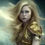 Placeholder: perfect face avril lavigne, golden eyes,dress armor athena, golden, particle fog, cloud, smoke