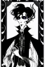 Placeholder: gothic creepy handsome black haired warlock with gothic jewelry and tentacle hands in the style of aubrey beardsley