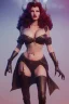 Placeholder: Rita Hayworth as evil queen in black leather, busty, cleavage, curvy, angry, stern look. character design by cory loftis, fenghua zhong, ryohei hase, ismail inceoglu and ruan jia. unreal engine 5, artistic lighting, highly detailed, photorealistic, fantasy