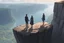 Placeholder: Only one guy and a girl are standing on the edge of a cliff and holding hands