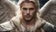 Placeholder: Photoreal close-up of huge winged handsome muscular godlike blond Aasimar druid with angelic features in warm padded druid tunic as Chris Pine floating in space, forgotten realms fantasy style by lee jeffries, otherworldly creature, in the style of fantasy movies, shot on Hasselblad h6d-400c, zeiss prime lens, bokeh like f/0.8, tilt-shift lens, 8k, high detail, smooth render, unreal engine 5, cinema 4d, HDR, dust effect, vivid colors