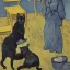 Placeholder: Pintura de vangogh con un gato gris y un perro negro