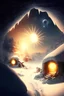 Placeholder: A village in the snow cave and two suns in space