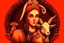 Placeholder: attractive woman with cute head of a goat, holding a human baby, baphomet