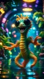 Placeholder: selfie by pimp rocker alien sea horse gremlin diving in water slide in the middle of crazy dance moves dancing in dark lit reflective wet jungle hall tunnel,bokeh like f/0.8, tilt-shift lens 8k, high detail, smooth render, down-light, unreal engine, prize winning