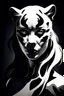 Placeholder: portrait of a women-panther mutant , monocrome color , amorphe dark-white shapes and shadows in background, high contrast, detailed, dark , noir, thriller, deep dark colors, gloomy, cinematic