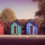 Placeholder: Three small houses next to each other, deviantart, Photorealistic, vivid colors, polychromatic, geometric, filmic, complex, Photography, Nikon D850, HDR