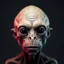 Placeholder: Organic with a biological mad skin texture of an alien face an animal look without nose and big black eyes