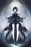 Placeholder: Anime girl with short black hair and sharp green eyes, holding a pike, full body black and white metal plate armour, Dramatic lighting,1woman, standing pose, close shot, lean body,