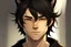 Placeholder: A young adult male with messy black hair, gold eyes, large black cat ears, realistic, slight smile