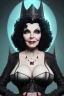 Placeholder: Joan Collins as evil queen in black leather, leather, busty, cleavage, angry, stern look. character design by cory loftis, fenghua zhong, ryohei hase, ismail inceoglu and ruan jia. unreal engine 5, artistic lighting, highly detailed, photorealistic, fantasy