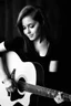 Placeholder: beautiful woman playing acoustic guitar in mid west blck and white old photto