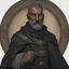 Placeholder: Dnd, fantasy, portrait, archimage, in style of medieval fresco, ruthless, violent, old, black robe