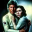 Placeholder: carrie fisher embracing harrison ford, waist up portrait, intricate, oil on canvas, masterpiece, expert, insanely detailed, 4k resolution, cinematic smooth, intricate detail , soft smooth lighting, soft pastel colors,