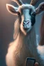 Placeholder: Cute goat holding smartphone, dramatic lighting, matte painting, highly detailed, cgsociety, hyperrealistic, --no dof, --ar 2:1