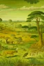 Placeholder: A yellowish green savanna filled with animals painted by Albrecht Durer