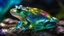 Placeholder: macro photo, a beautiful translucent glass dragon frog that glows within, glowing lights, beautiful waterfall , made out of multicolored transparent delicate glass, magical sparkles,vibrant whimsical colors