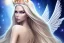 Placeholder: beautiful, soft, smiling, very straight and long blonde hair, dewy and shiny vibe, diamond crown, long fairy wings in the back, full head