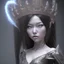 Placeholder: hitomi tanaka, long black hair, elemental face, Unreal Engine 5, highly detailed, highest quality, digital painting, complex 3d render, unreal engine render, insane detail, intricate photograph quality, magnificent, majestic, highly intricate, Realistic photography, grand hall, wicked throne, holding scepter, crown of barbwire, dark color palette, metallic, highly detailed, highest quality, digital painting