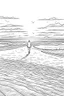 Placeholder: A solitary figure stands on an untouched, sandy beach, Footprints in the sand lead towards the horizon, symbolizing the freedom to explore and reflect in peaceful solitude.coloring book page, simple and clean line art, adult drawing book, black and white, crisp black lines, no shades, sharp lines, coloring book for adults, cartoon style, landscape