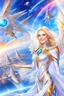 Placeholder: cosmic woman angels smile,admiral high commander from the future, one fine whole face, crystalline skin, expressive blue eyes,rainbow, smiling lips, very nice smile, costume rainbow pleiadian, Beautiful tall woman pleiadian Galactic commander, ship, perfect datailed golden galactic suit, high rank, long blond hair, hand whit five perfect detailed finger, amazing big blue eyes, smilling mouth, high drfinition lips, cosmic happiness, bright colors rainbow, blue, pink, gold, jewels, realist,8k