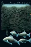 Placeholder: The artwork "school of ASCII fish swimming by" depicts a school of fish where each one is created from a less than sign, a greater than sign, and a less than sign on the computer keyboard "<><"