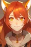 Placeholder: An anime adult female with red hair and gold eyes, fox ears