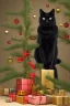 Placeholder: eine schwarze katze dekoriert einen christbaum in der küche