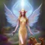 Placeholder: water color and spray painting fantasy art, portrait elven angel standing in portal to wet forest world from desert world with camels,poetry book illustration