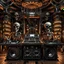 Placeholder: DJ of the damnded, insanely detailed DJ booth in hell, MID set, speakers and equipment made of bone, anatomically correct, add more skulls in th audience, photorealism, vray, 8k 3d