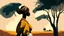 Placeholder: Design, African woman, oil painting, featureless, graphic, drawing without facial features, background, sky, trees, traditional clothes, cartoon, looking left