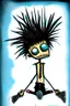Placeholder: 2d drawing of a stickman, cool with punk hair, x eyes like in hangman, laying flat on stomach,top view of full body,3d realistic in colour