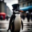 Placeholder: a 4k photograph of a penguin in a top hat in london