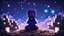 Placeholder: Minecraft Character, minecraft theme, purple starry sky, meditating, aesthetic, facing back, wearing gown, chinese theme