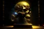 Placeholder: Digital art, high quality, digital masterpiece, natural illumination, spotlight, night, realistic, film style, beautiful, (full body:3), (1 peruvian artifact:3), (Peruvian golden skull:1.8), (Library:1.8), (Dark tentacles at background:2)